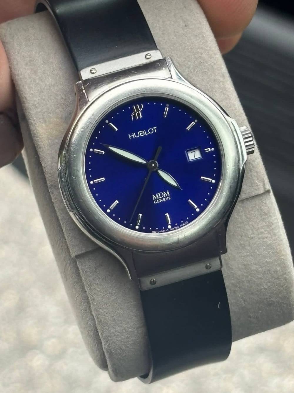 Hublot MDM Blue Dial Stainless Steel Watch with Black Rubber Strap